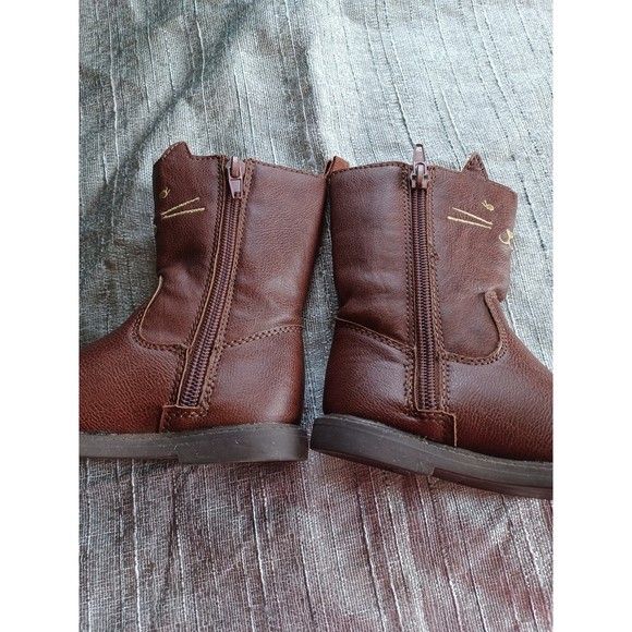 Carters Brown Kitty Cat riding boots. Embroidered cat face. Toddler sz. 5 - Picture 2 of 7